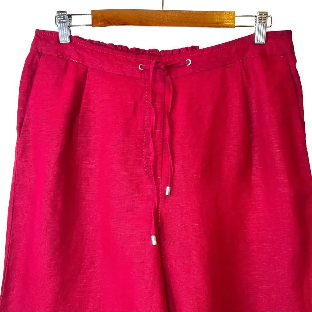 CHICO'S 100% Linen Shorts Tie-Front in Garnet Women's Size 2 = U.S. size 12